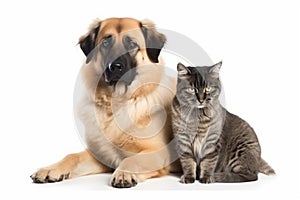 Ai Generative German shepherd dog and cat together isolated on white background. Studio shot