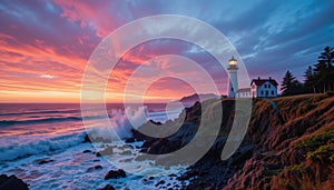 Captivating Sunset at Cape Meares Lighthouse, Oregon Coast