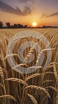 A Captivating Sunset Over the Wheat Fields.