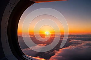 Captivating Sunset View from Airplane Window: A Spectacular Journey.