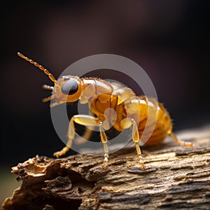 Captivating Termite: A Dramatic View Of A Cute Insect On Wood