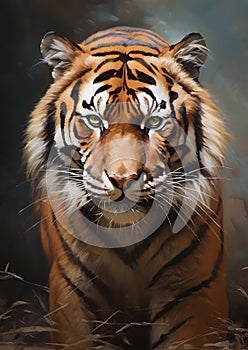 Captivating Tiger: A Striking Oil Painting with Bold Brush Strok