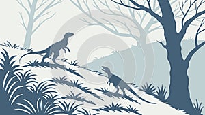 Two Dinosaurs in Ancient Forest Landscape Vector, vector design Generative AI