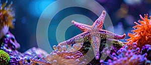 A Captivating View Of A Colorful Aquarium Showcasing A Mesmerizing Fromia Seastar