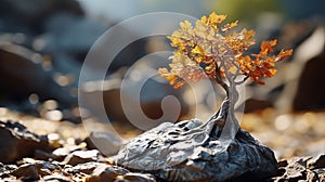 Captivating Visual Storytelling: A Hyper-realistic Tree Growing On A Small Rock