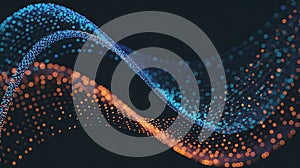 Dynamic Data Flow Visualization with Blue and Orange Particle Streams on Dark Backdrop