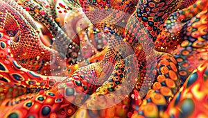Biomorphic Close-Up: Vibrant Colors & Shapes in Intricate Patterns, generative ai photo