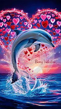 A captivating and vivid illustration of a dolphin gracefully leaping out of the water photo