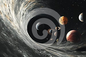Exploring a swirling cosmic vortex with multiple planets and celestial bodies photo