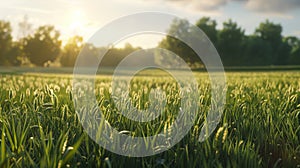 Golden Sunset Over Wheat Field, Ideal for Themes of Harvest, Agriculture, and Natural Beauty. Generative Ai