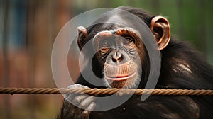 Captive Chimpanzees in Outdoor Habitat. generative ai