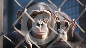 Captive Chimpanzees in Outdoor Habitat. generative ai