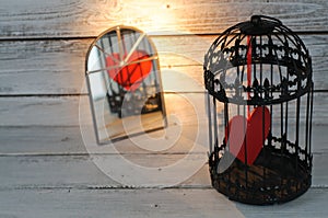 Captive heart in birdcage