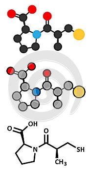 Captopril high blood pressure (hypertension) drug. An angiotensin-converting enzyme inhibitor (ACE inhibitor photo