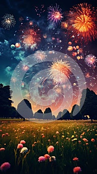 Spectacular Fireworks Display Illuminating Vibrant Night Sky photo