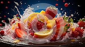 Capture dynamic splashes of food in flying Asian food photography. Flying strawberry