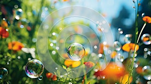Whimsical Bubble Symphony in a Lush Green Garden