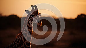 Capture the essence of Africa's wildlife as you observe a solitary giraffe at sunset