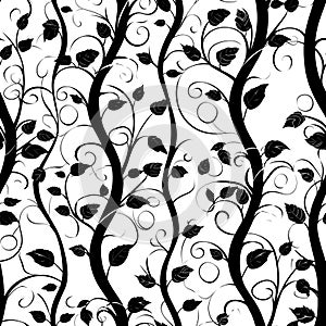 Elegant Seamless Leaf Pattern in Classic Black and White for Sophisticated Design and Timeless Decor photo