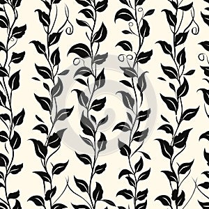 Elegant Seamless Leaf Pattern in Classic Black and White for Sophisticated Design and Timeless Decor photo