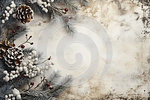 Capture the essence of the holidays with this rustic Christmas background, edged with lush fir branches.