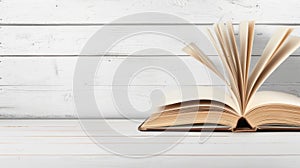 A stack of hardback books rests on a rustic wooden table, perfect for backtoschool prep with ample copy space