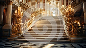 Opulent Grandeur: Intricate Decorative Patterns on a Sparkling Marble Staircase