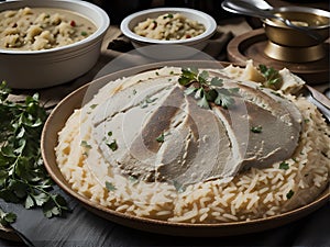 Capture the essence of Mansaf in a mouthwatering food photography shot photo