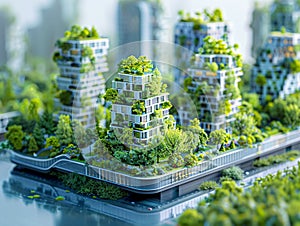 Capture the essence of urban greening innovation from a dynamic tilted angle Show a vibrant cityscape transformed by sustainable