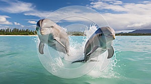 Dynamic Dolphins: Playful Jumping in Tropical Waters photo