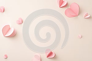 Capture her heart with this top view image of sweet hearts on a pastel beige background
