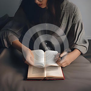 Capture the immersion in a portrait of a person lost in a book, oblivious to the world around them3