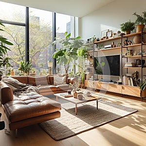 Cozy Modern Living Room with Floor-to-Ceiling Windows photo