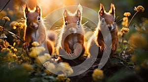 Playful Squirrels Frolicking in Sunlit Park