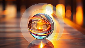 Vibrant Reflections: Glass Sphere Illuminated by Golden Hour Light photo