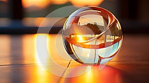 Vibrant Reflections: Glass Sphere Illuminated by Golden Hour Light photo