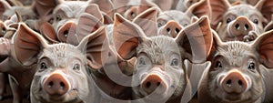 Capture a moment of collective distress and disbelief as a bunch of pigs look up. photo