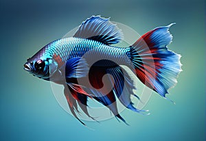 Capture the moving moment of blue siamese fighting fish isolated on black background,  betta fish