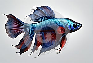 Capture the moving moment of blue siamese fighting fish isolated on white background,  betta fish