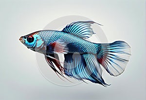 Capture the moving moment of blue siamese fighting fish isolated on white background,  betta fish