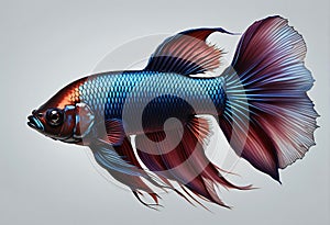 Capture the moving moment of blue siamese fighting fish isolated on white background,  betta fish