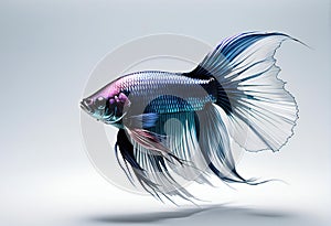 Capture the moving moment of blue siamese fighting fish isolated on white background,  Betta fish