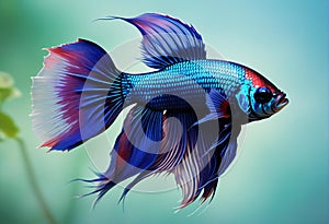 Capture the moving moment of blue siamese fighting fish isolated on white background,  betta fish
