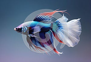 Capture the moving moment of red-blue siamese fighting fish isolated on black background