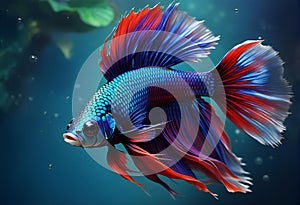 Capture the moving moment of red-blue siamese fighting fish isolated on black background