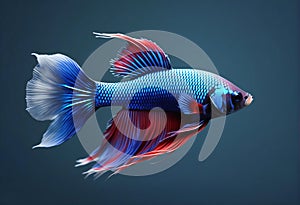 Capture the moving moment of red-blue siamese fighting fish isolated on black background