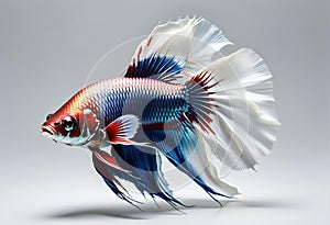 Capture the moving moment of red-blue siamese fighting fish isolated on white background