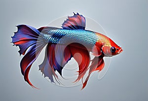 Capture the moving moment of red-blue siamese fighting fish isolated on white background