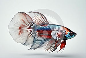 Capture the moving moment of red-blue siamese fighting fish isolated on white background