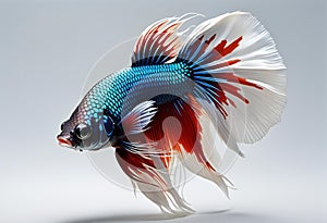 Capture the moving moment of red-blue siamese fighting fish isolated on white background
